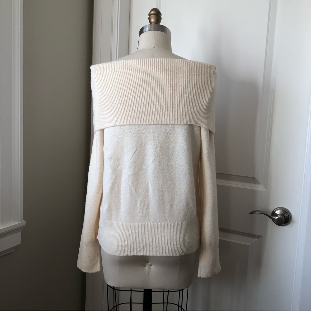 Off the Shoulder Wool Blend Cozy Sweater White Cream - Picture 2 of 5